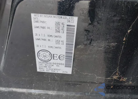 2013 Nissan Pathfinder Platinum/S/Sl/Sv z USA, uszkodzony, nr VIN 5N1AR2MN1DC669986